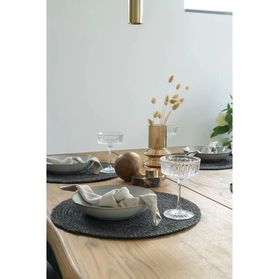 Krumble Placemats – Set van 4 – Jute – Rond – ø38 cm – Donkergrijs