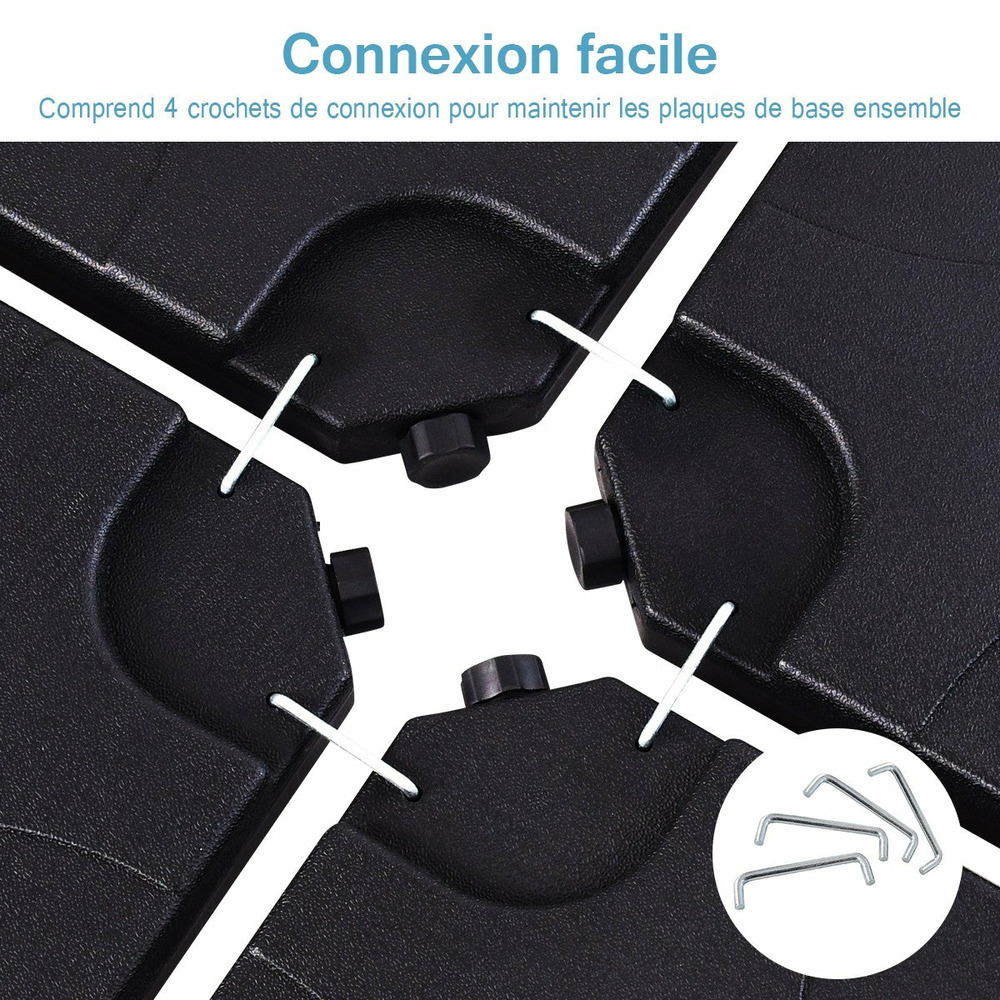Pieds de parasols 4 bases de parasol remplissable d'eau ou de sable terrasse et jardin