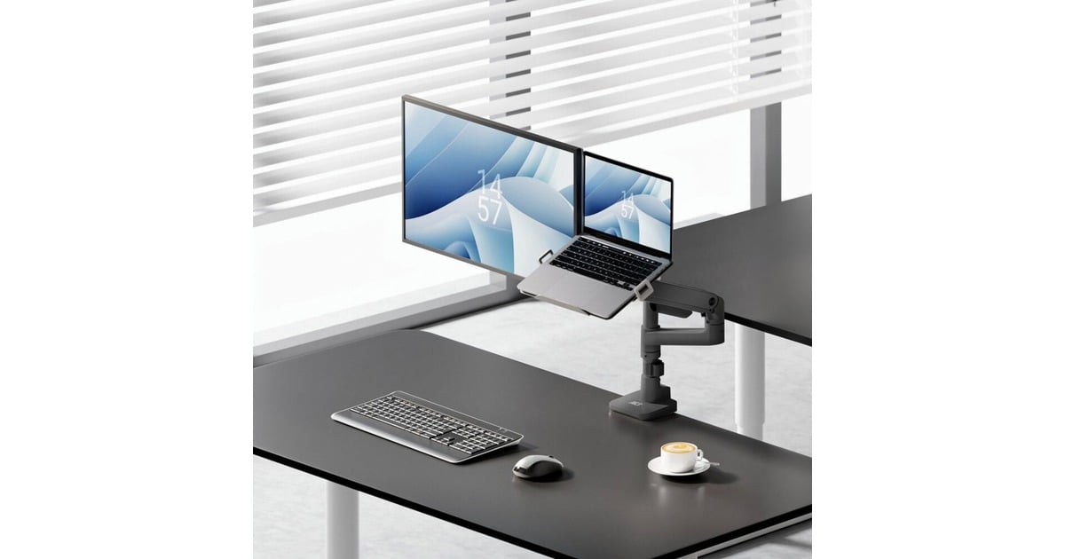 ACT ConnectivityMonitorarm met laptophouder office premium, gasveer, paalbevestiging, 1 monitor  (Zwart)