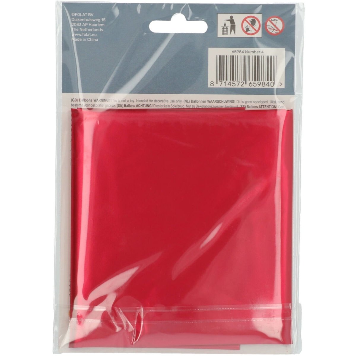 Folie Ballon Cijfer 4 Mat Rood XL 86cm leeg