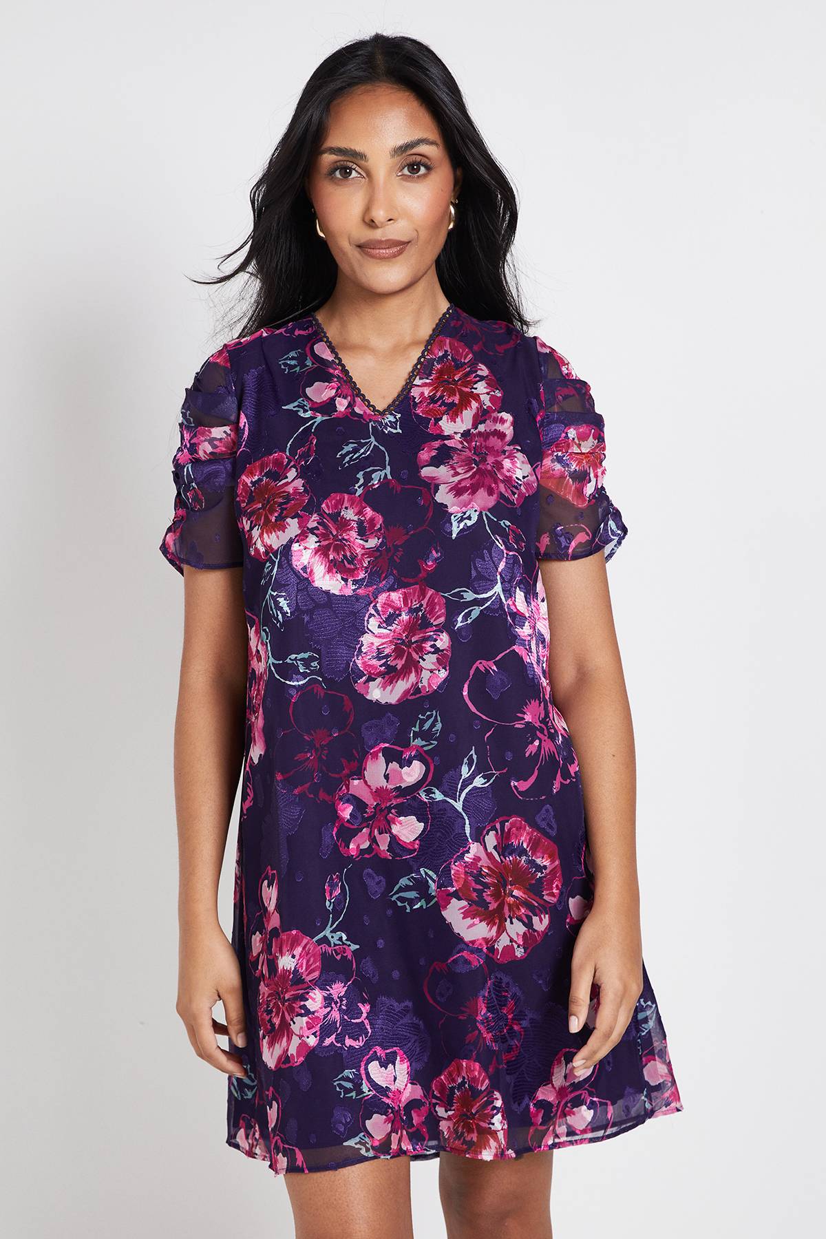 Wallis Robe Droite À Manches Bouffantes Et Motif Fleuri Petite
