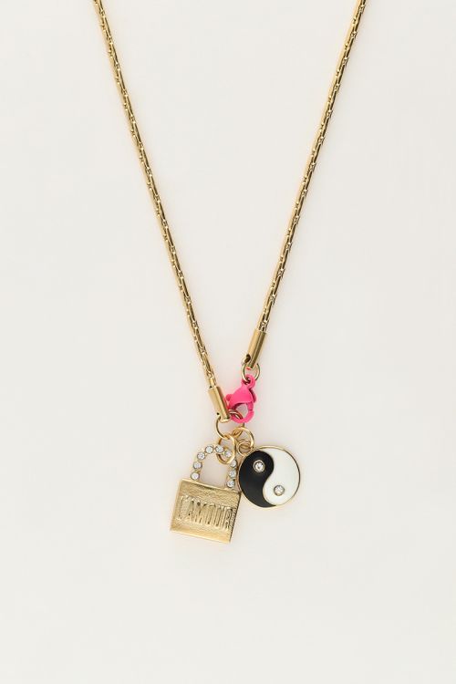 Candy ketting met bedels en roze slotje