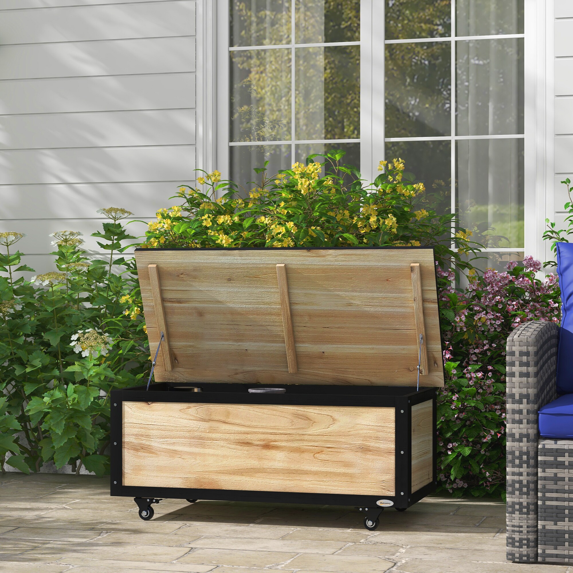 Outsunny Aufbewahrungstruhe mit 4 Rollen natur 100L x 50B x 43H cm