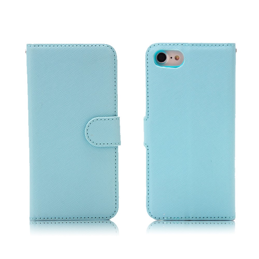 iPhone SE (2022/2020) / 8 / 7 Leder Tasche mit Kartenfächer   Magnetische Schutzhülle - Hellblau