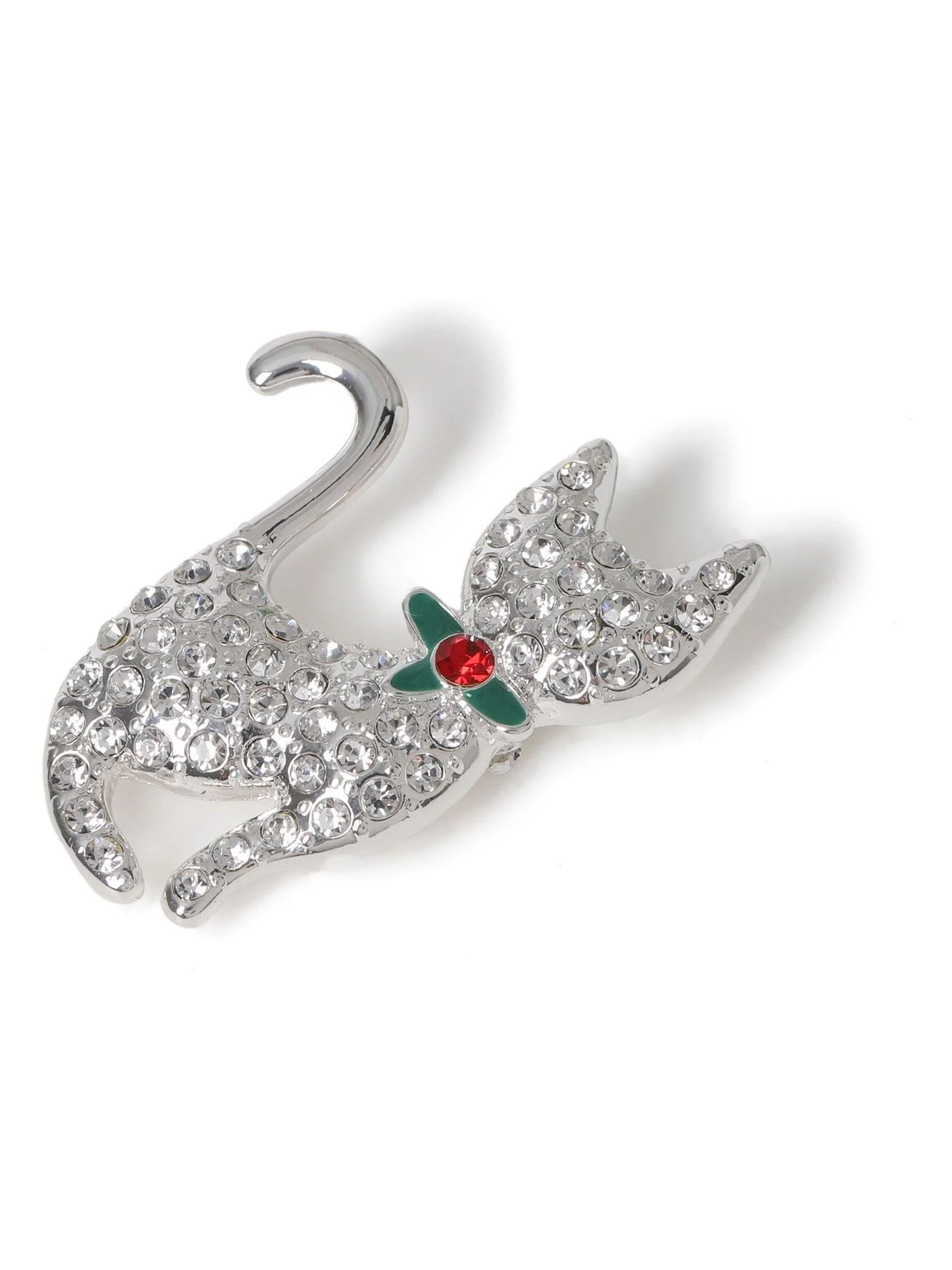 Aela Silver Tone Christmas Cat Brooch