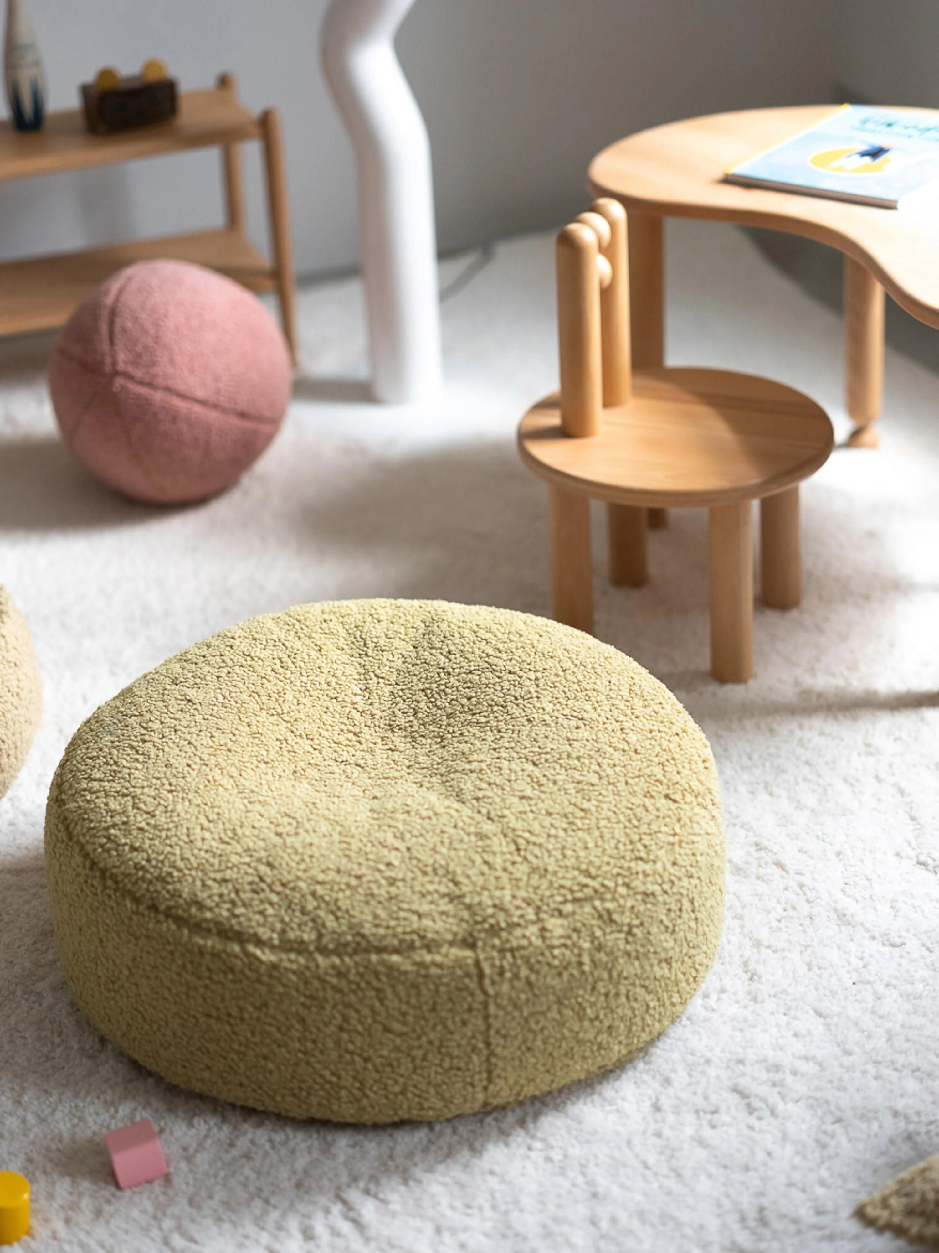 Kinderpoef Sugar uit teddy, Ø 65 cm