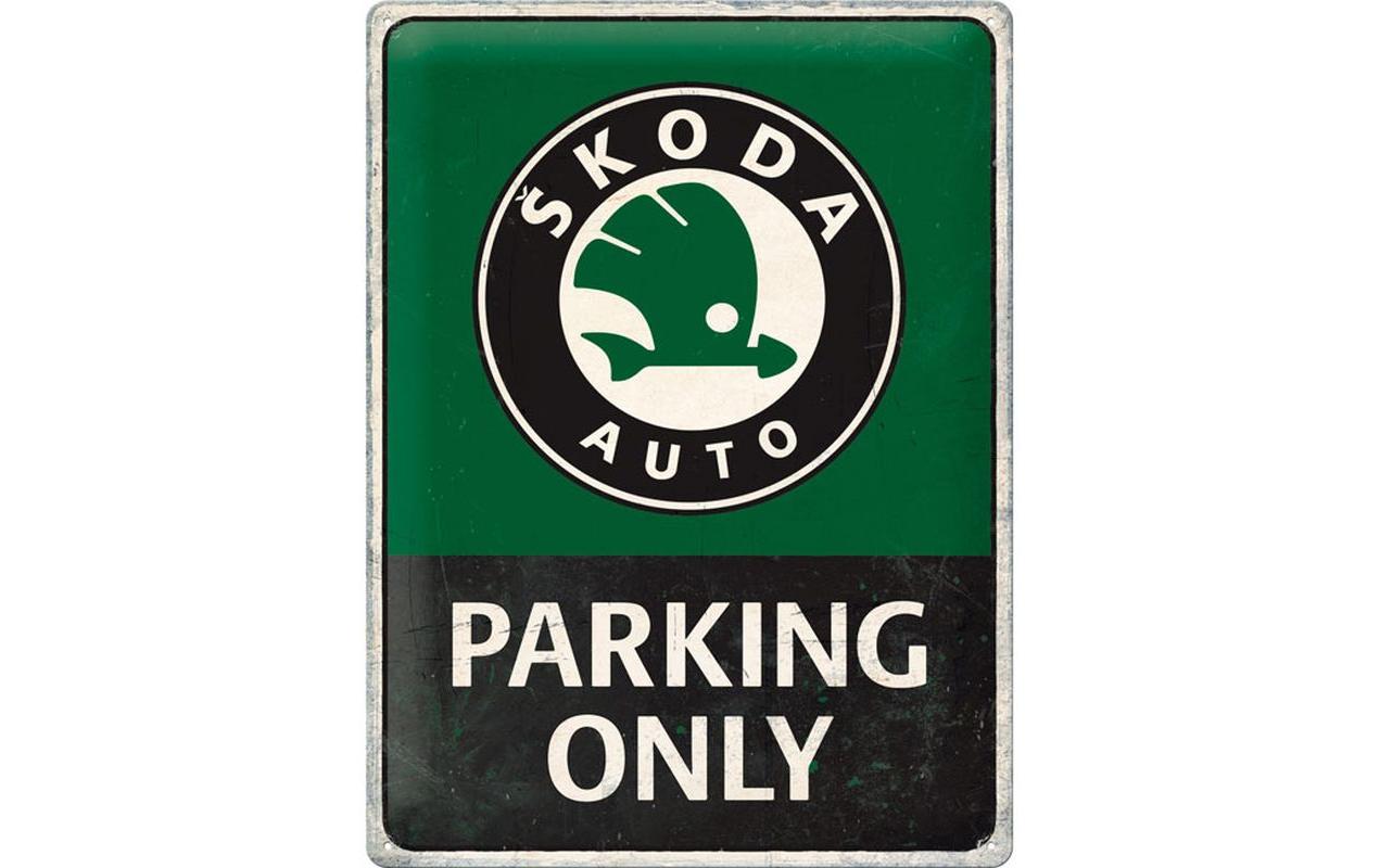 Schild Skoda Parking only 30 x 40 cm, MetallBlechschild im Retro Design