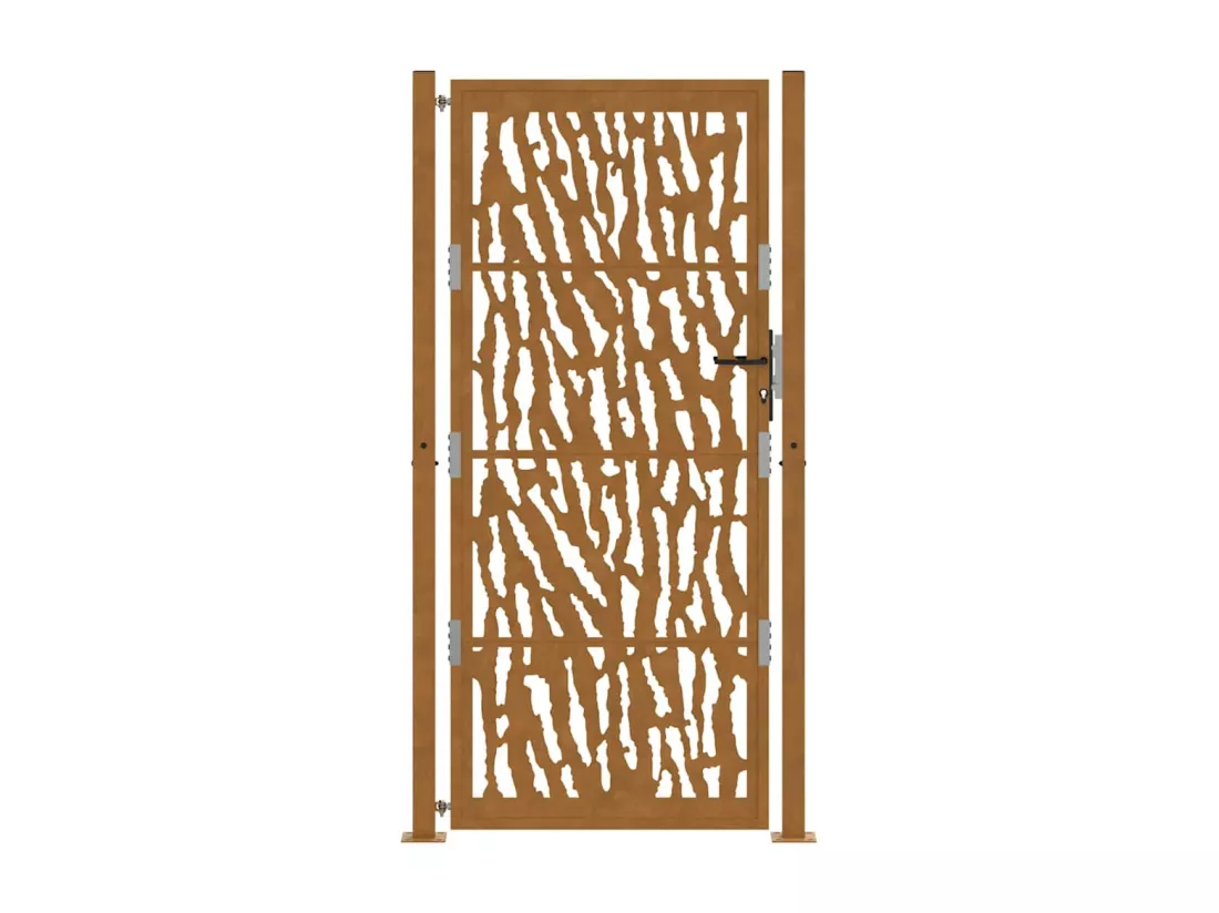 Porte de jardin acier résistant aux intempéries design tracés