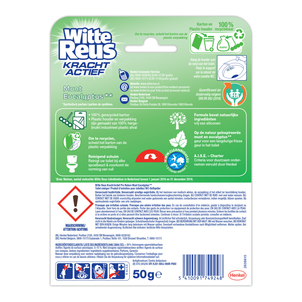 Witte Reus Toiletblok Kracht Actief Pro Nature Munt Eucalyptus