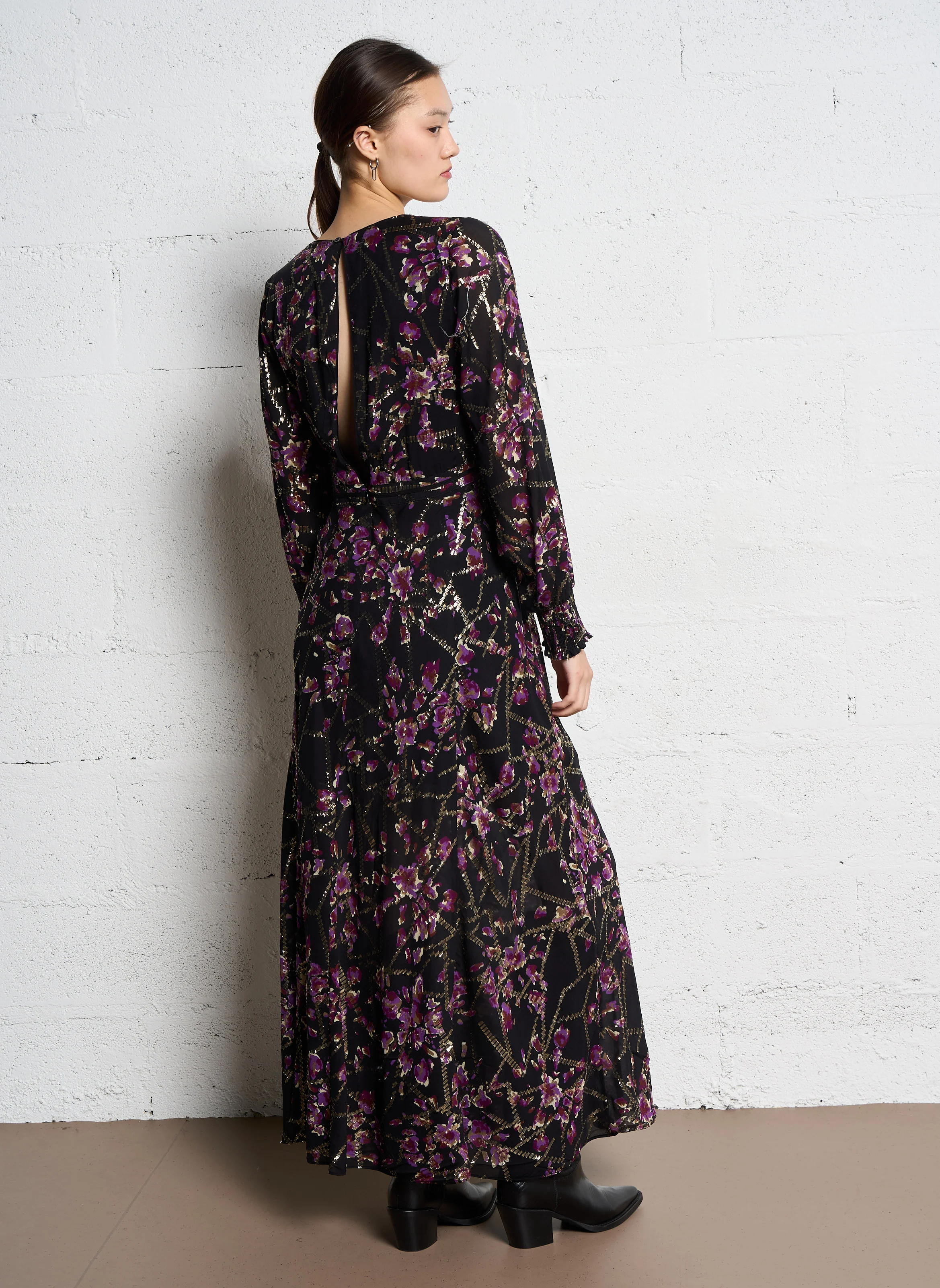 DESIR - Robe longue brodée imprimée| Noir