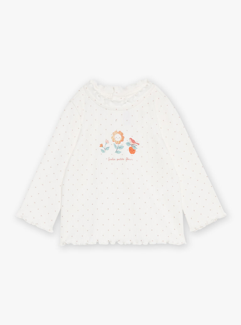 T-shirt vanille à manches longues à imprimé pois