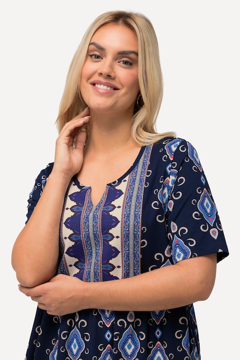 Midikleid, A-Linie, Tunika-Ausschnitt, Halbarm
