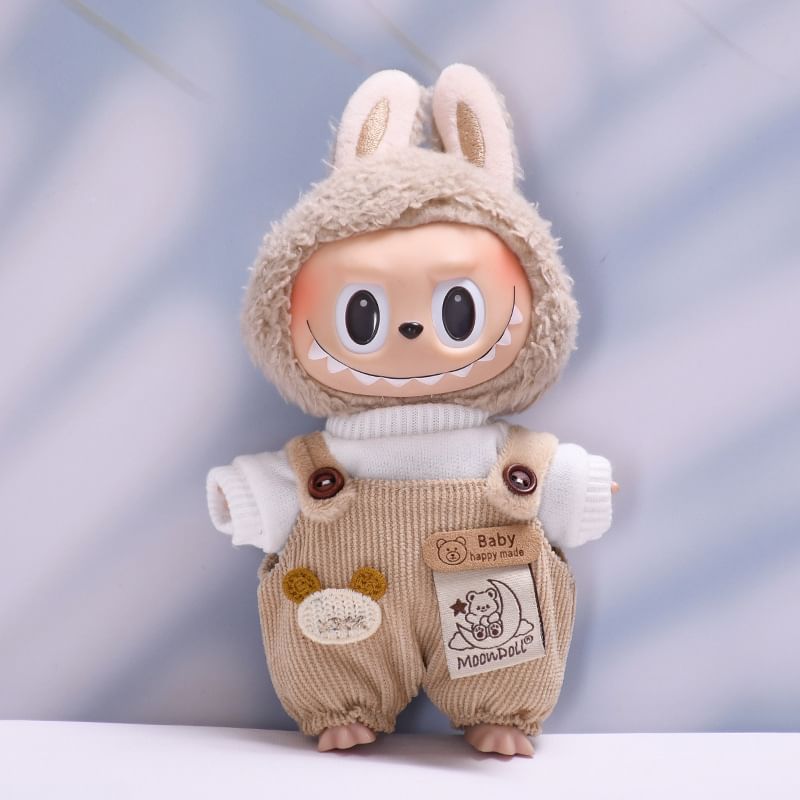Miumi - Set: Applique Bucket Hat + Top + Dungaree Poppenkleding -17cm