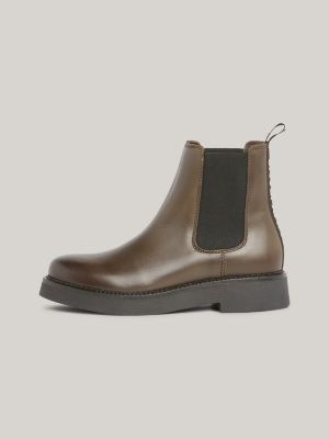 Botas Chelsea de couro com fita de logotipo repetida