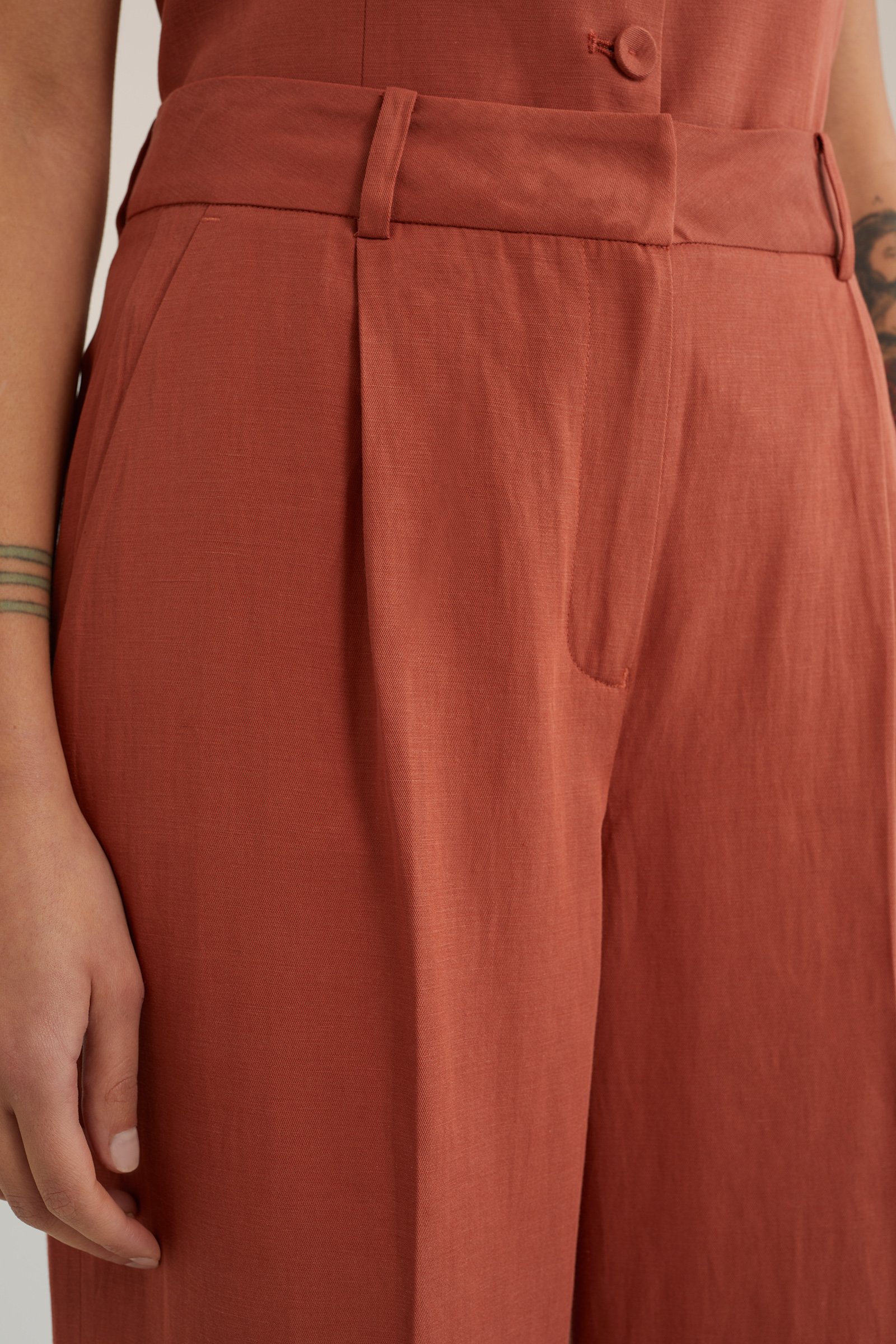 wide leg pantalon WE Studio Roestbruin