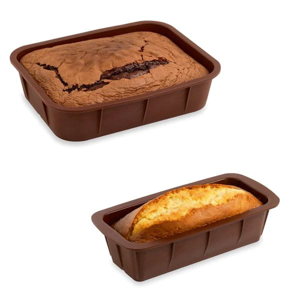 Lot de 2 Flexi'Moules en silicone - 1 rectangle 28 cm et 1 cake 24 cm