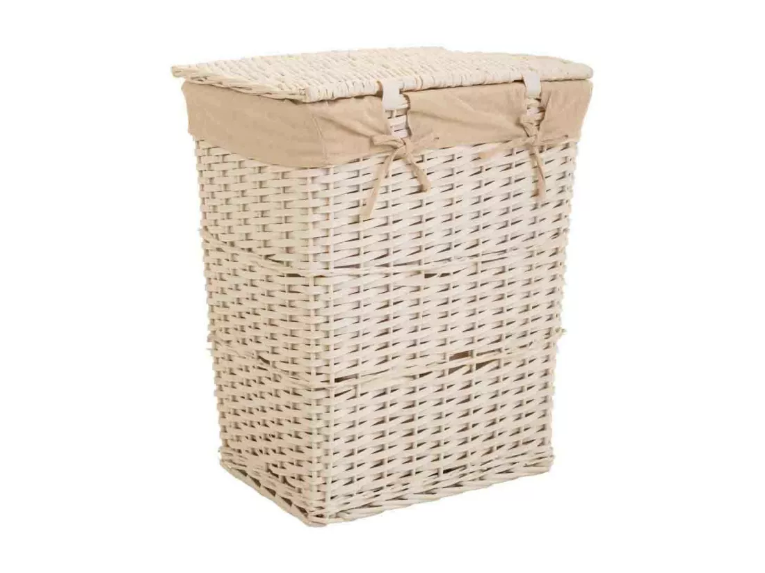 Ensemble de 3 paniers à linge en osier blanc doublés