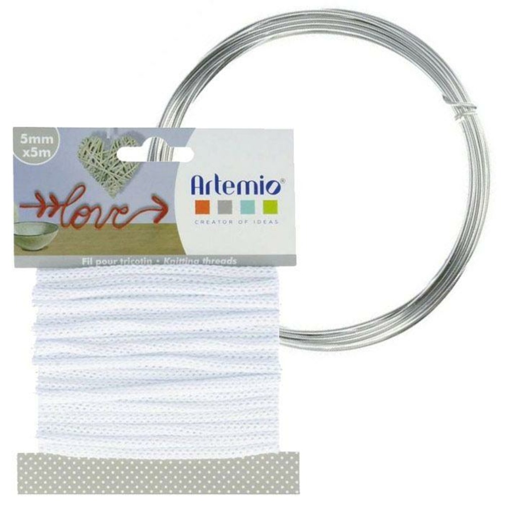 Fil à tricotin blanc 5 mm x 5 m + fil d'aluminium