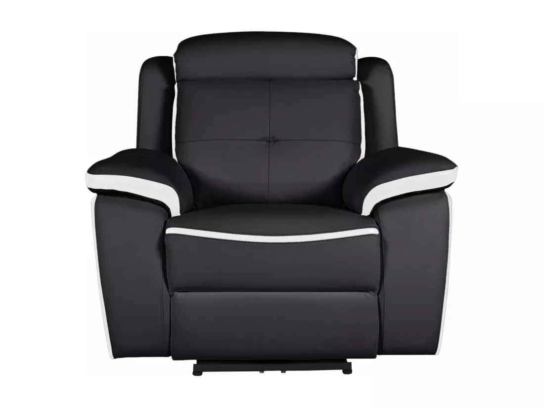Canapé 3 places et un fauteuil relax électrique en cuir ANGELIQUE - Noir/blanc