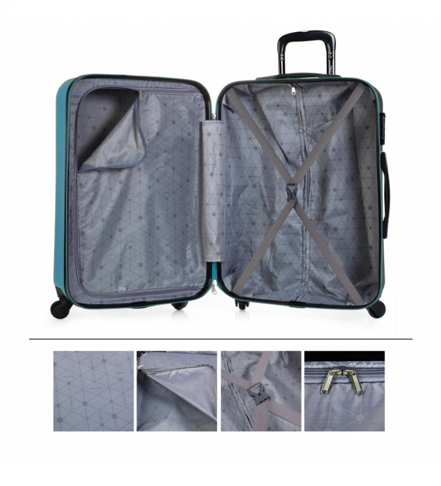 Conjunto de malas de viagem rígidas ITACA com 4 rodas, modelo 71100, cor turquesa - 55x65x75cm -