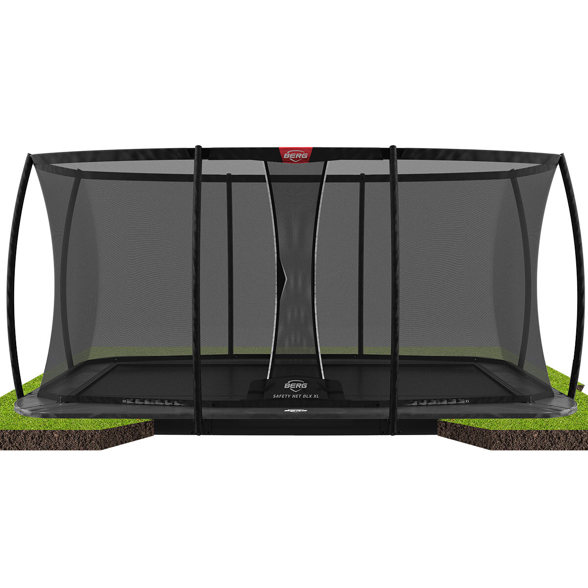 Bergtoys Berg Ultim Elite Trampolin FlatGround Grau 500 cm, Sicherheitsnetz Deluxe XL