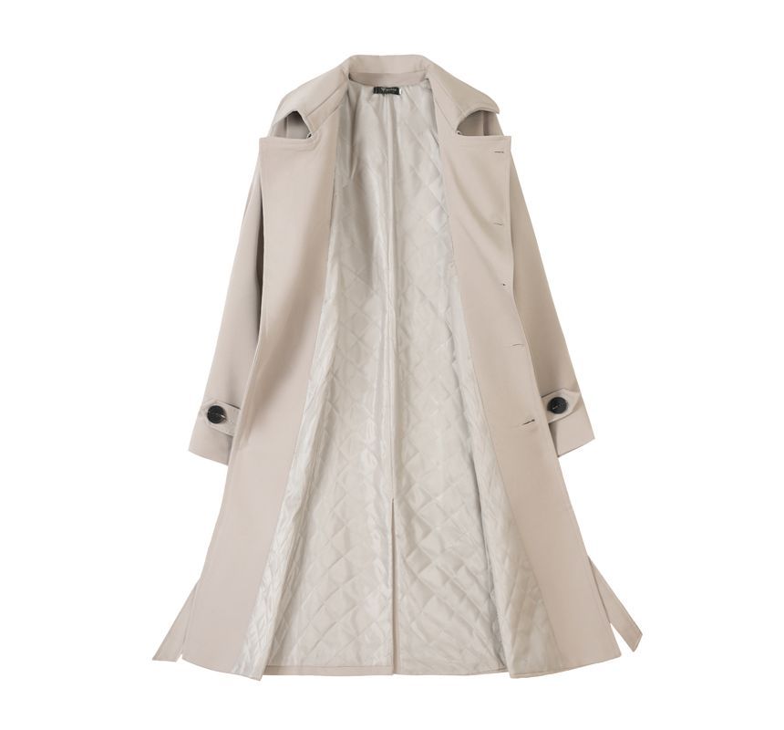 Freehop - Effen midi-trenchcoat met dubbele rij knopen