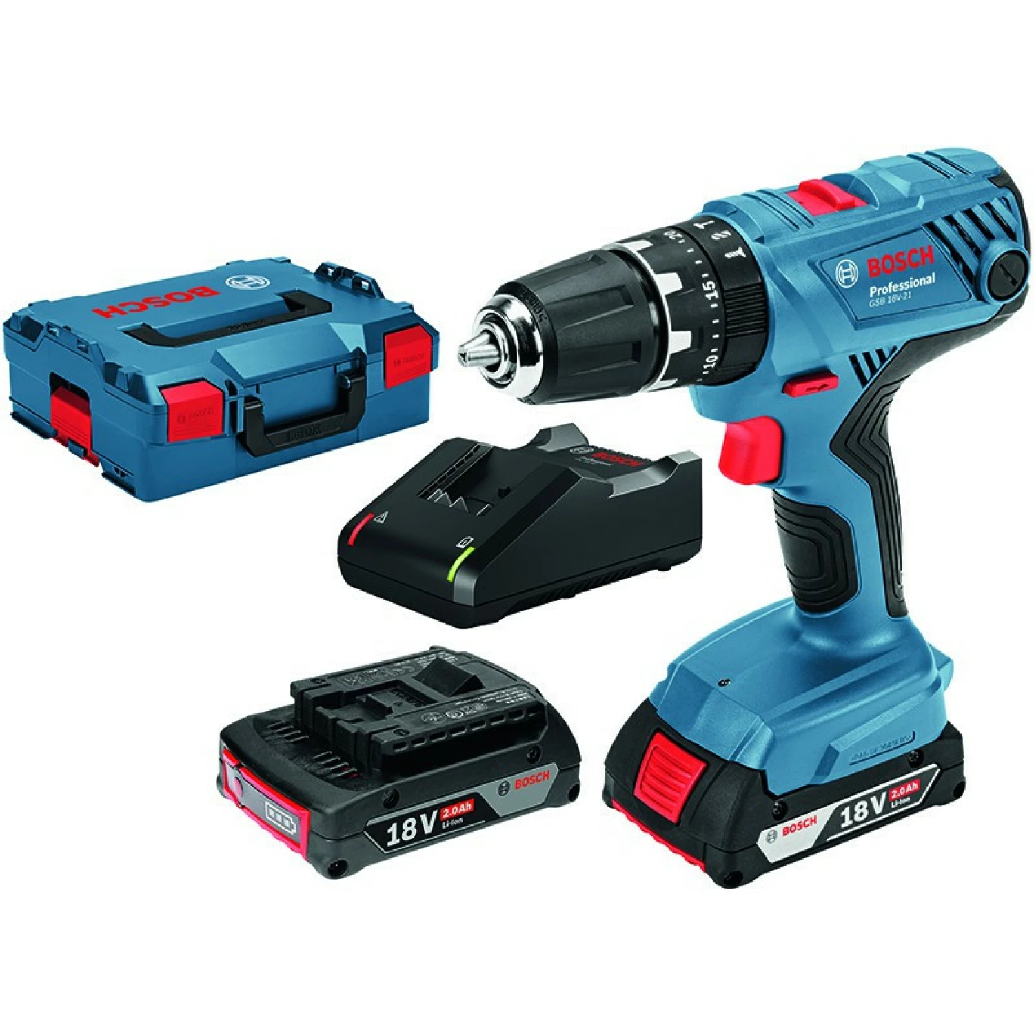 Bosch GSB 18V-21 18V Li-Ion accu schroefklopboormachine set (2x 2,0Ah) in L-Case - 55Nm