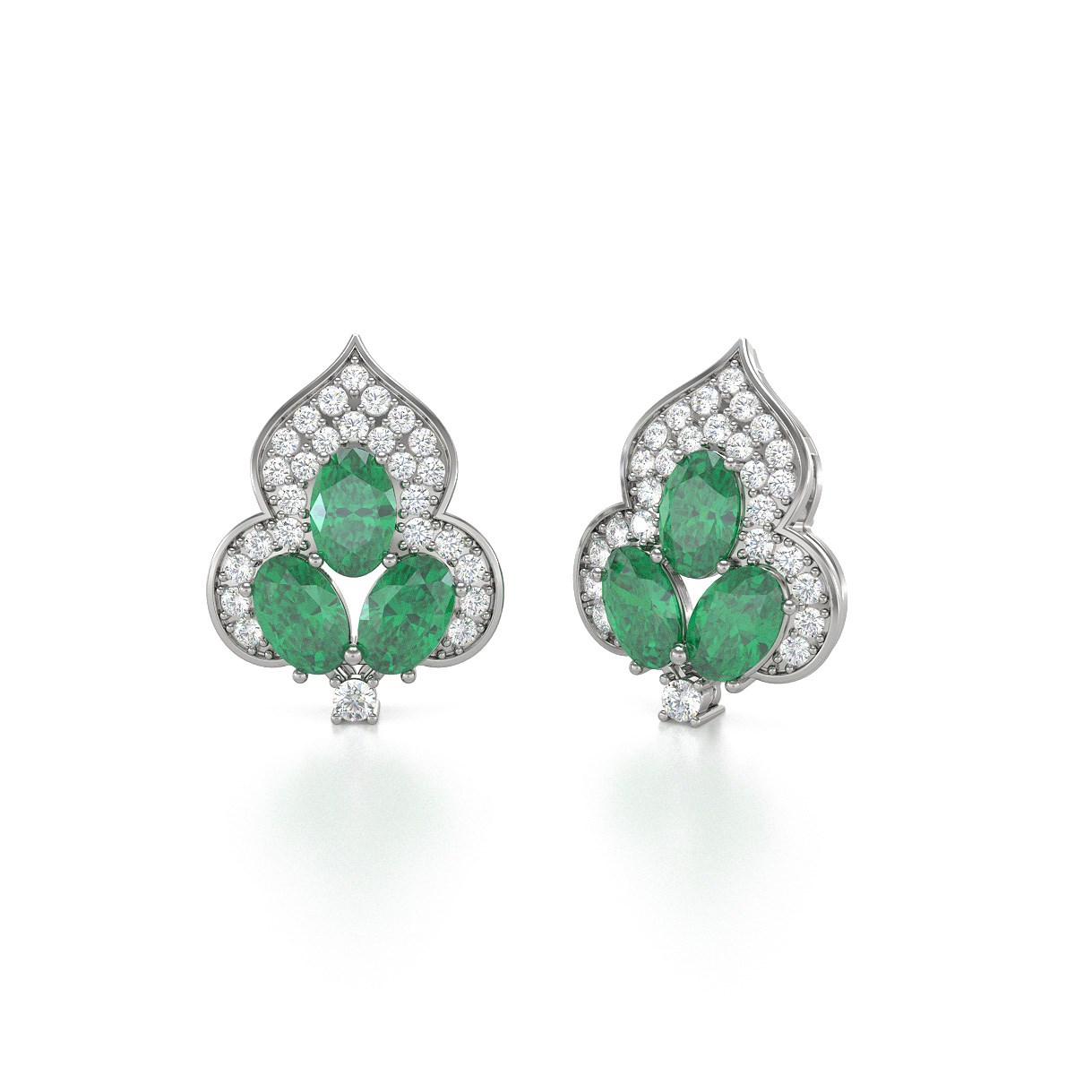 Boucles d'oreilles ADEN Or 585 Blanc et Emeraude 3.5grs