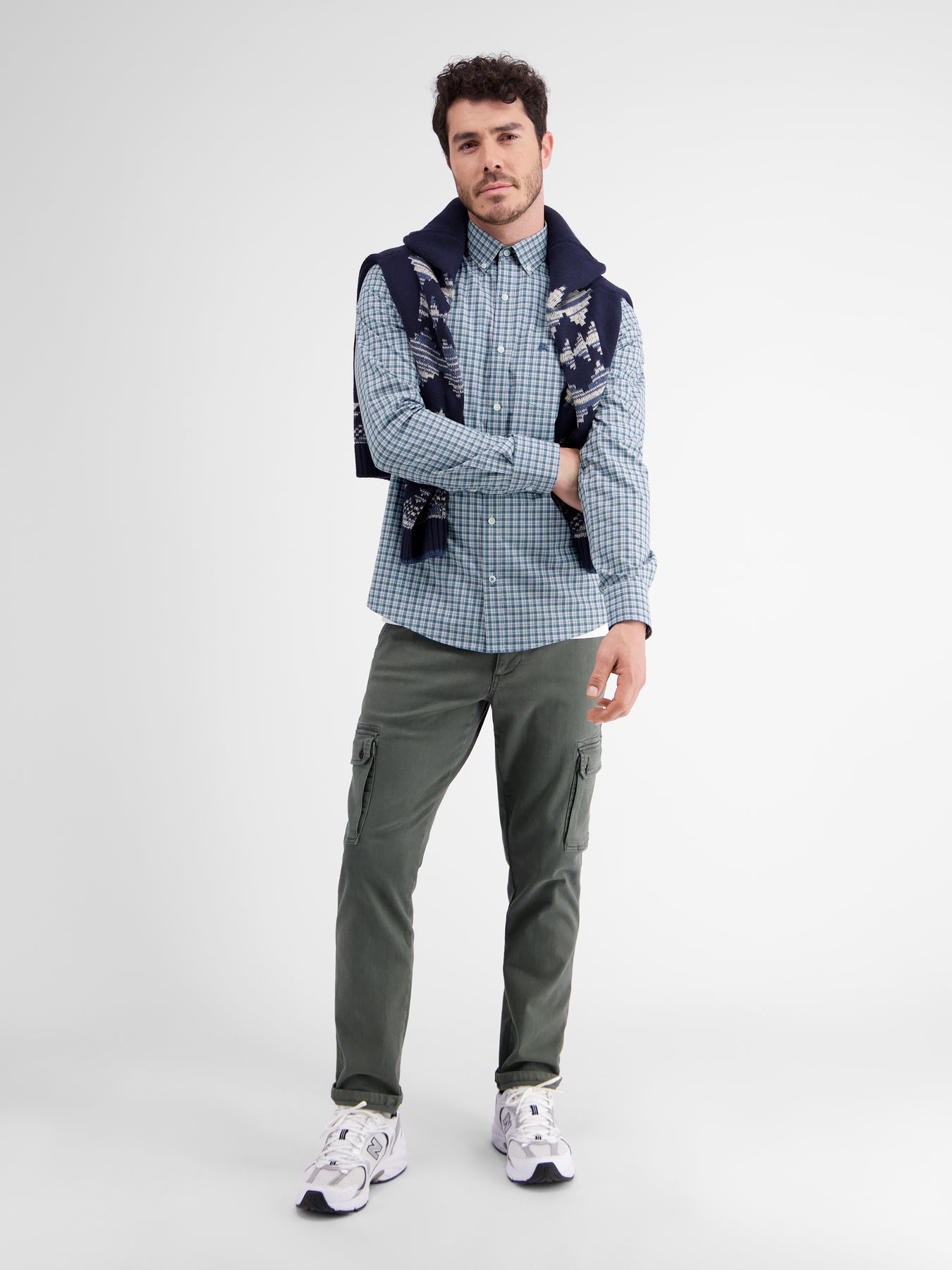 Langarmhemd, kariert, klassischer Button-down-Kragen