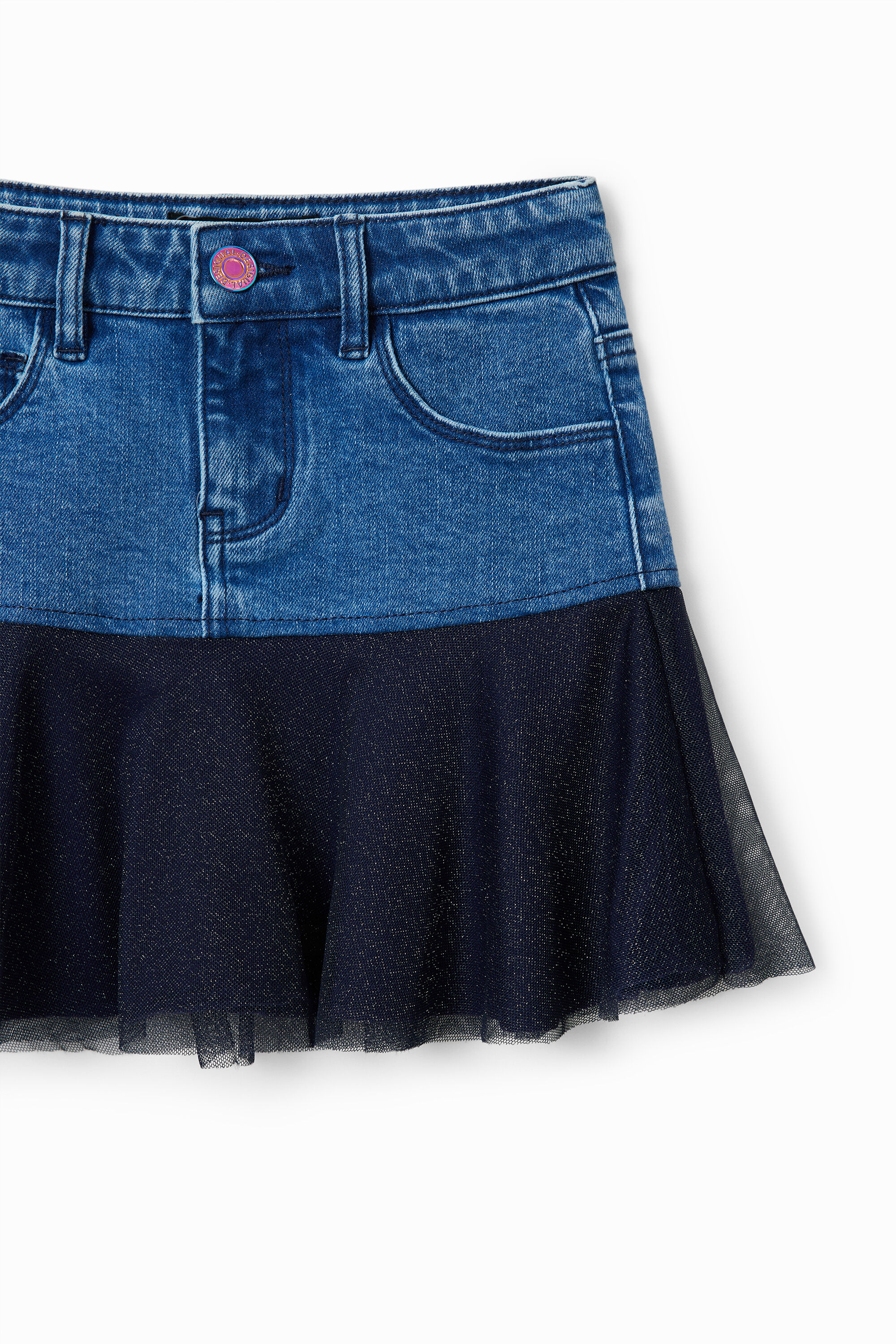 Mini-jupe jean volants brillante