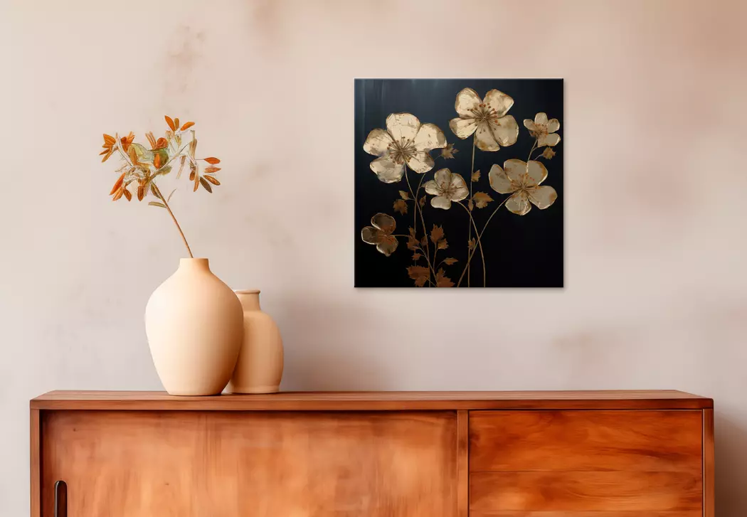 Wandbild 30 x 30 cm Golden Flowers I