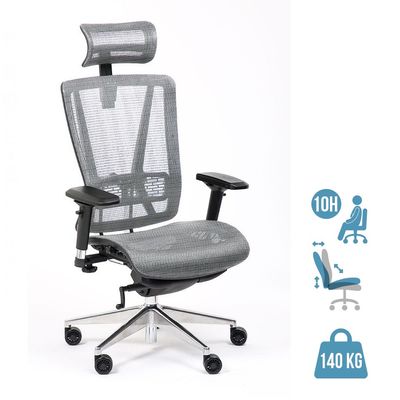 Fauteuil de bureau VASEAT - accoudoirs réglables - appui-tête intégré - gris