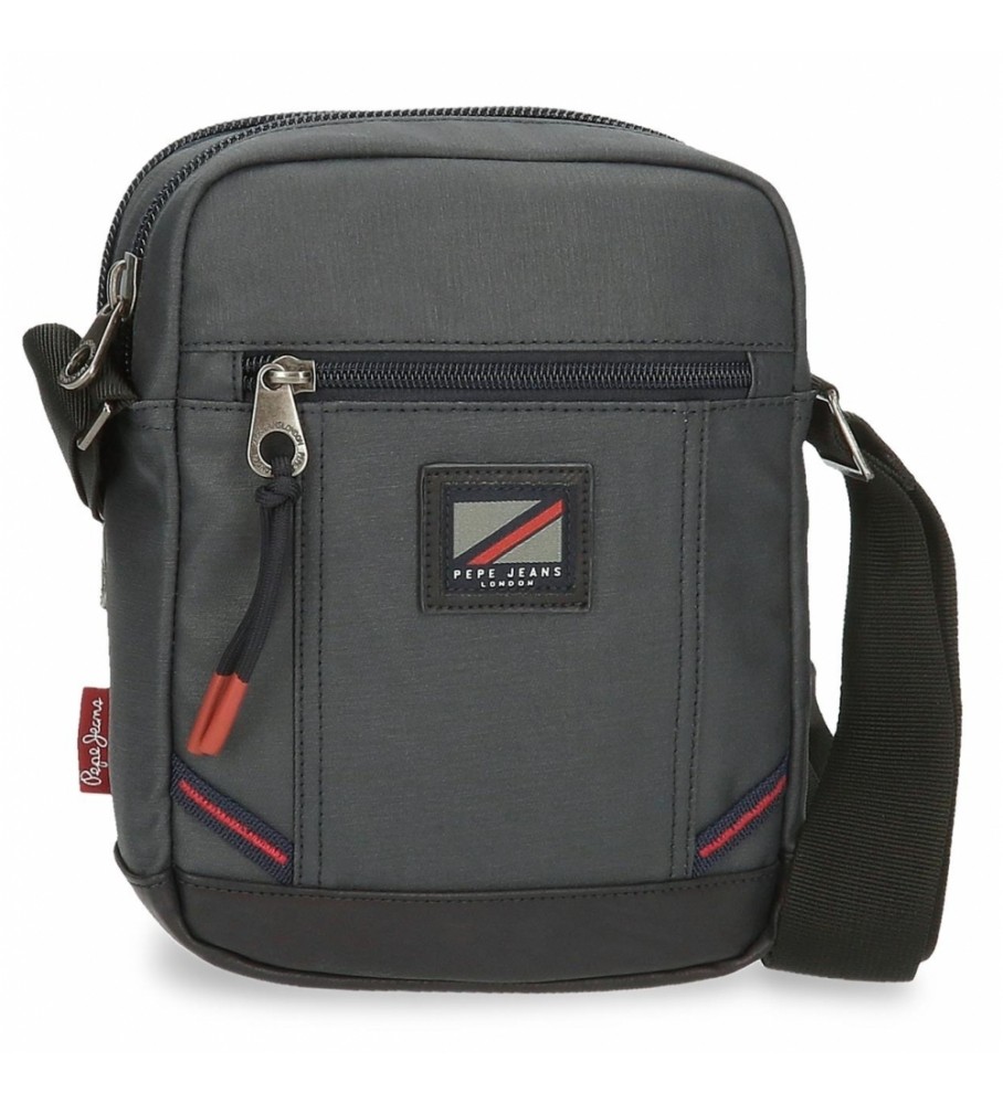 Bolsa de ombro Pepe Jeans com dois compartimentos, modelo Hackney cinza.