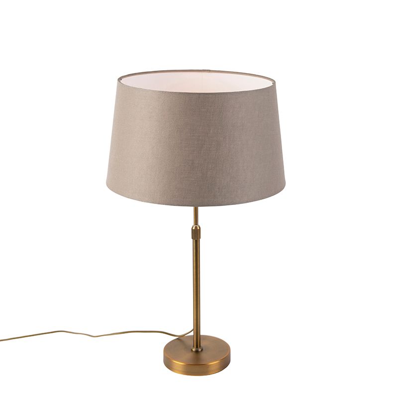 Bronze tafellamp met linnen kap taupe 35cm  - Parte
