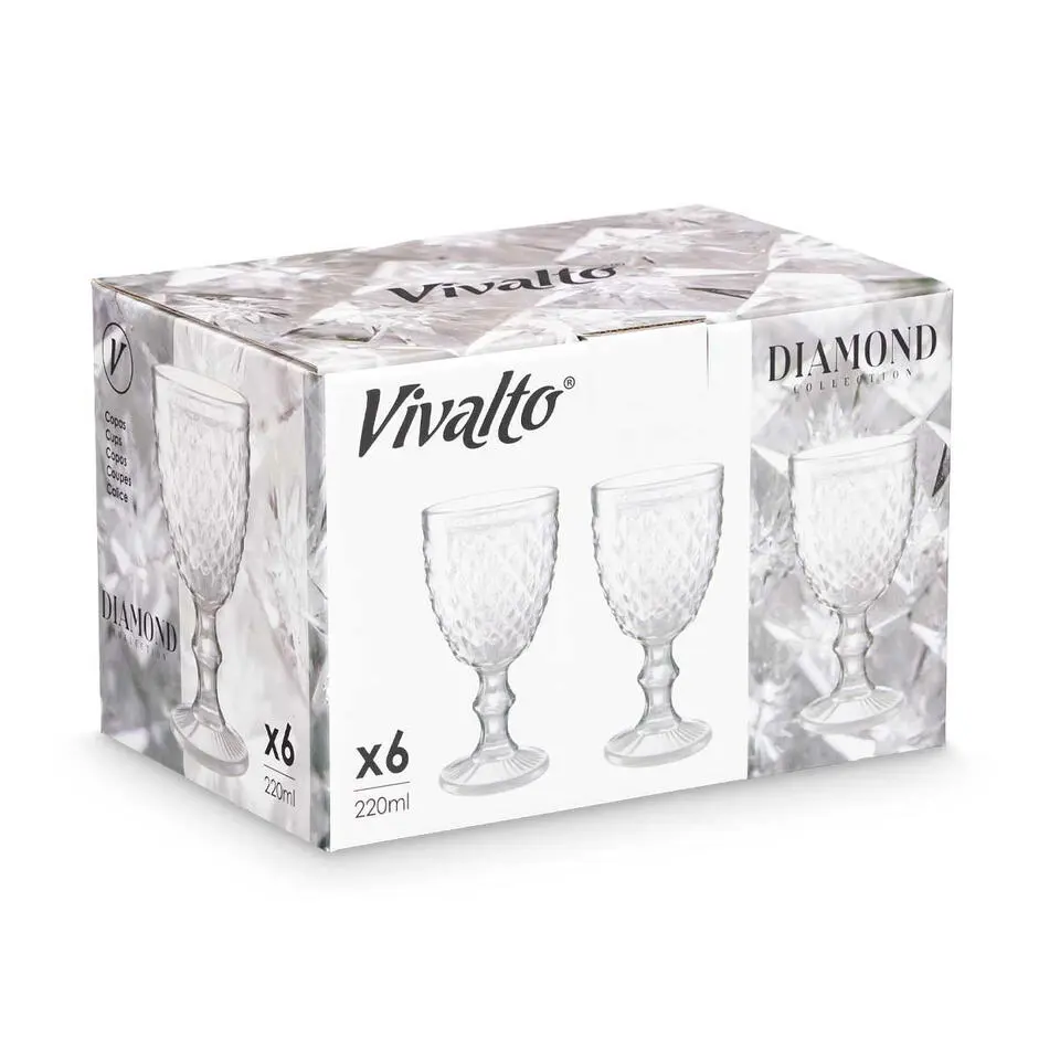 Vivalto Drinkglazen/waterglazen Diamonds - glas - 6x - 250 ml