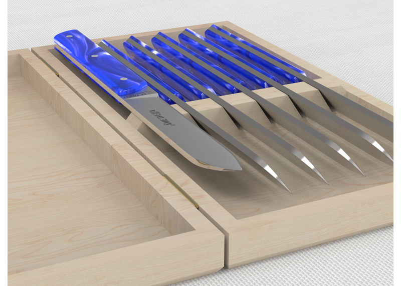 Service de 6 couteaux de table avec un manche en Madreperlato Bleu et lame en acier inoxidable