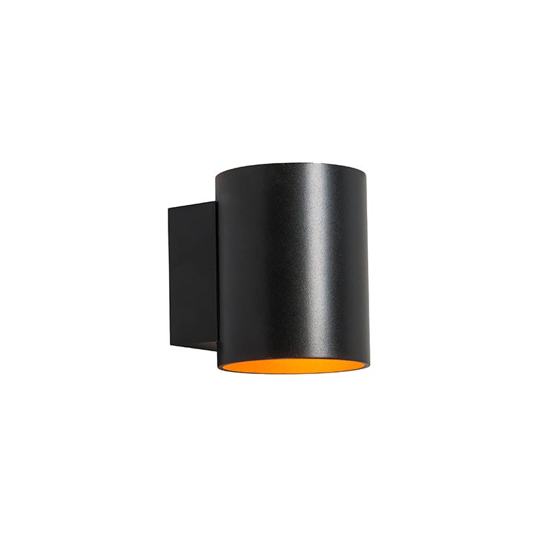 Ronde zwarte wandlamp met gouden accenten - Sola
