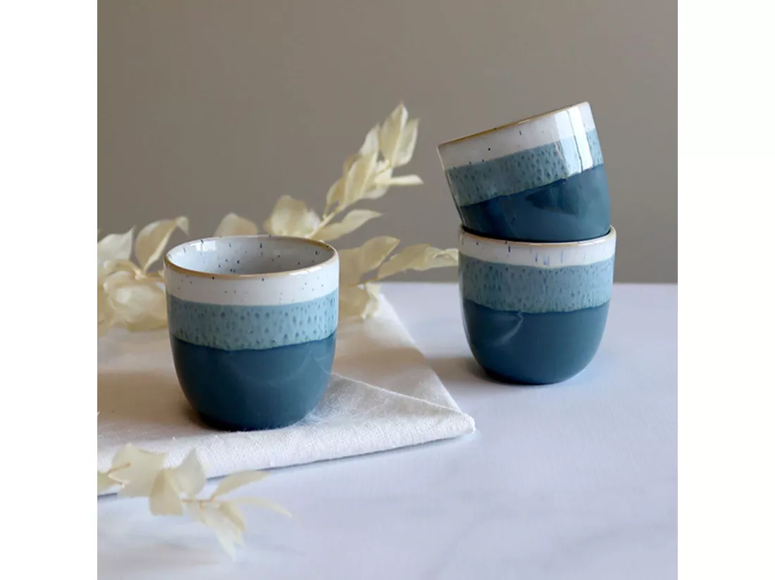 Novastyl - Lot 6 Tasses Expresso Riga Bleu 11cl En Gres