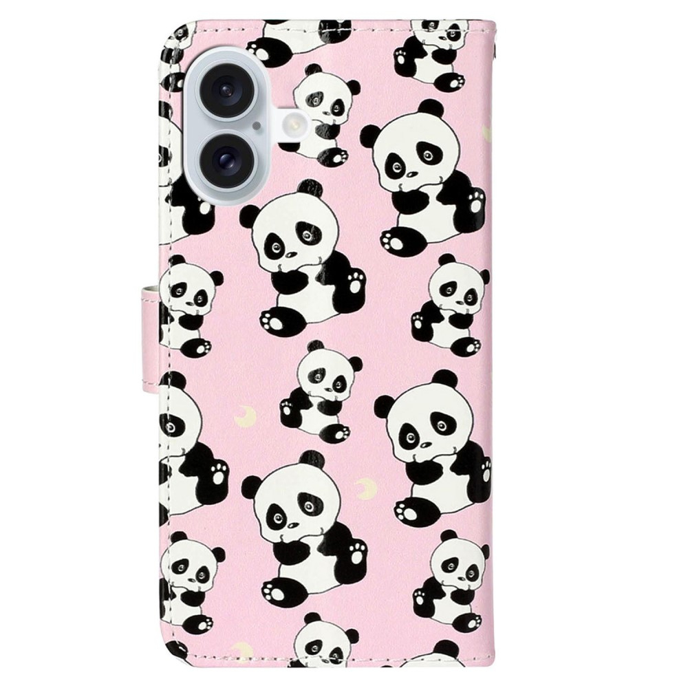 iPhone 16 Leder Tasche mit Kartenfächer - Happy Panda
