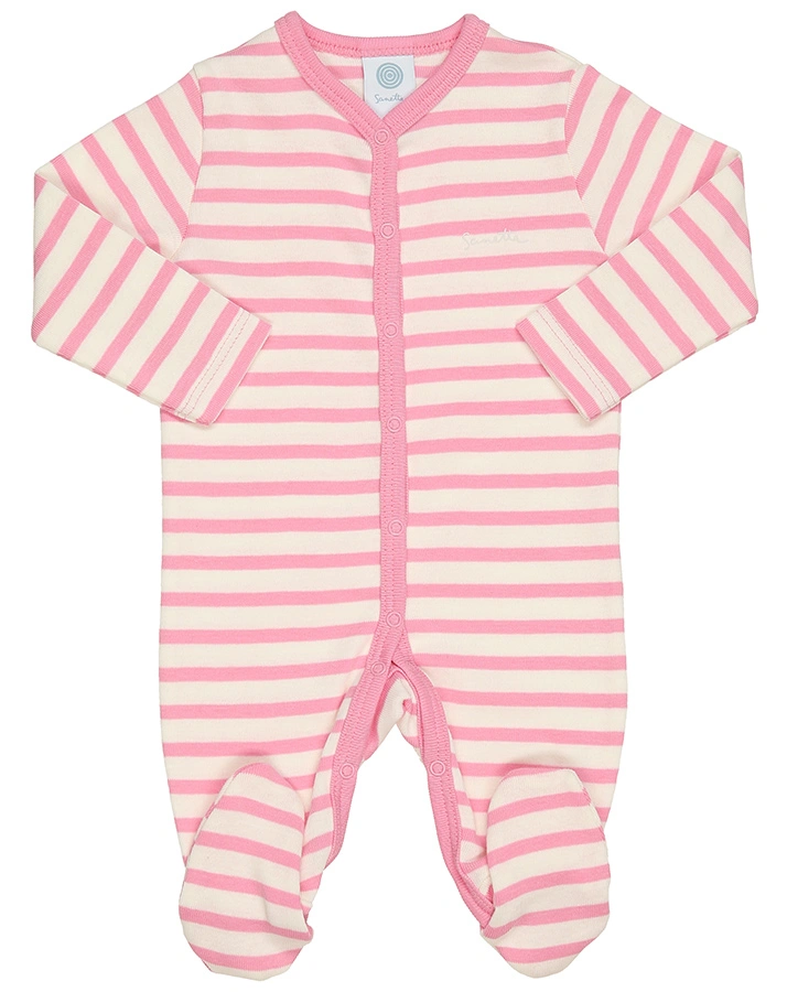 Strampler BABY BASIC mit Fuß gestreift in weiß/rosa
