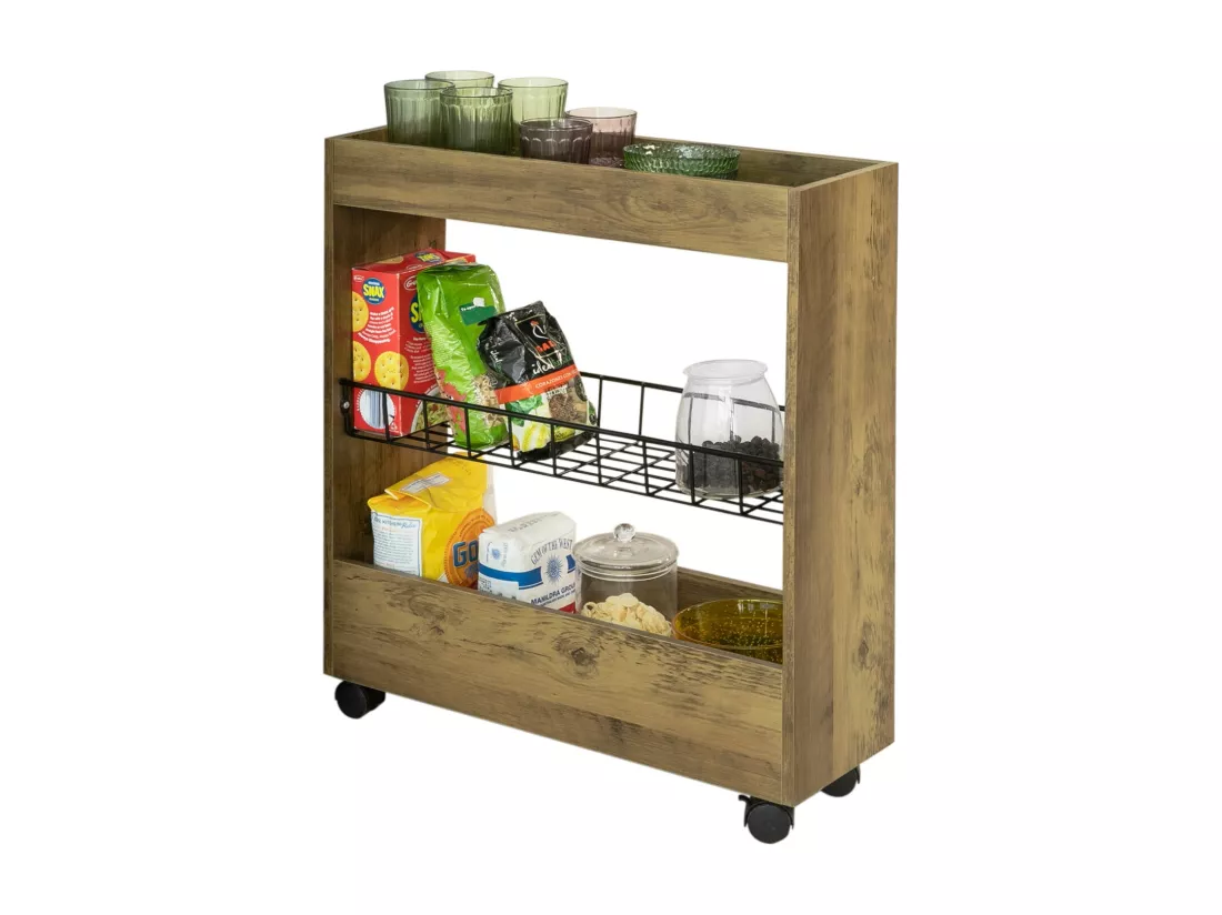 Chariot de Rangement Mobile sur 3 Niveaux Étagère de Niche à Roulettes en Bois et métal, BZR46-N