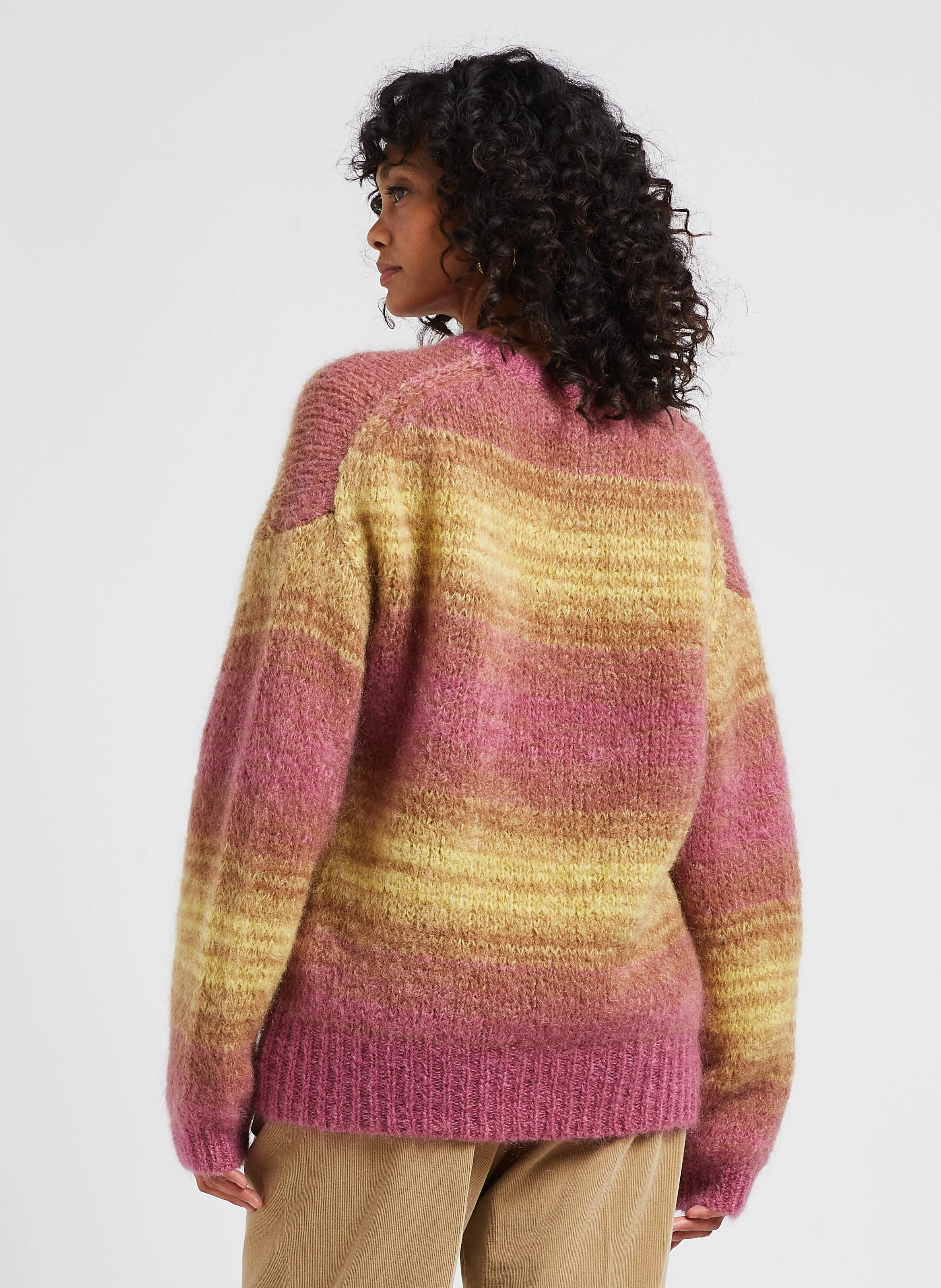 Pull col rond rayé en mohair mélangé| Multicolore