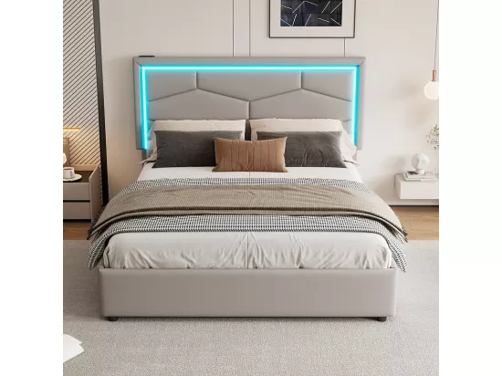 Lit avec rangements 140 x 200 cm avec vagues et nuages Tête de lit réglable Sans matelas Velours Rose