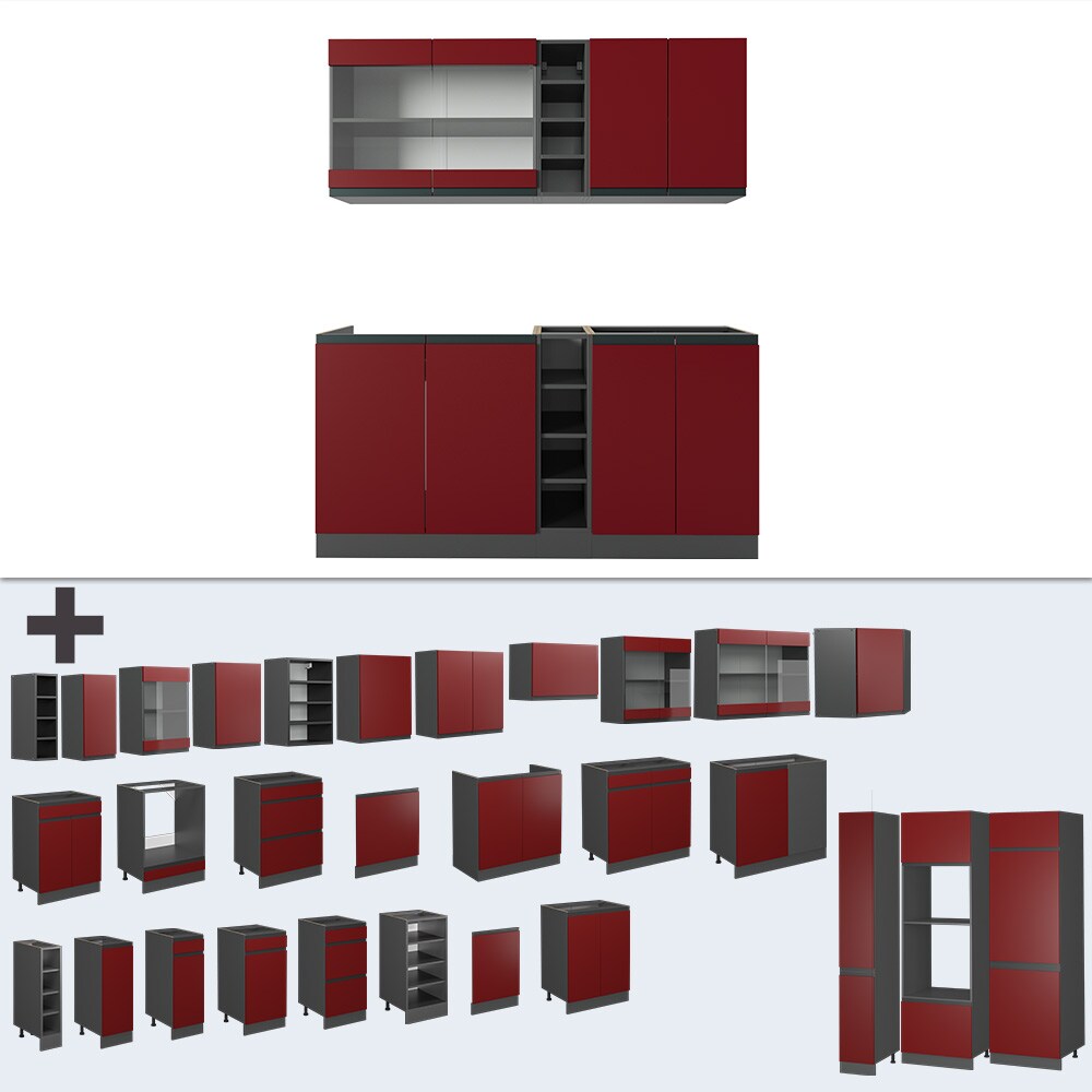Vicco Küchenzeile Küchenblock Einbauküche R-Line J-Shape Anthrazit Rot 160 cm modern Küchenschränke Küchenmöbel