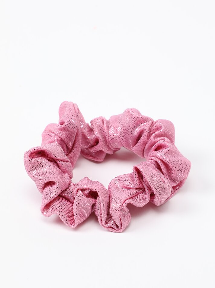 Conjunto de biquíni de duas peças brilhante com babados e elástico de cabelo - Rosa Pastel