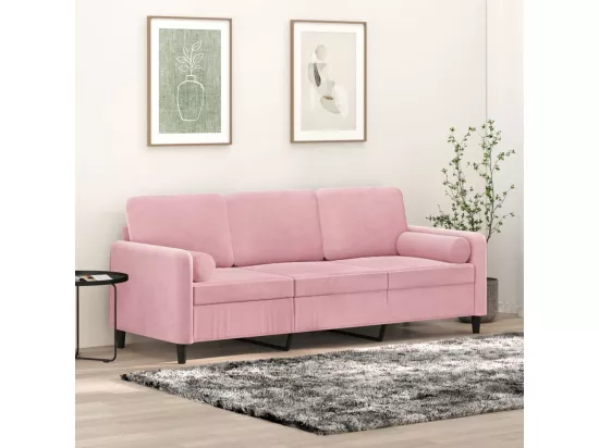 Canapé 3 places avec oreillers décoratifs rose 180 cm velours
