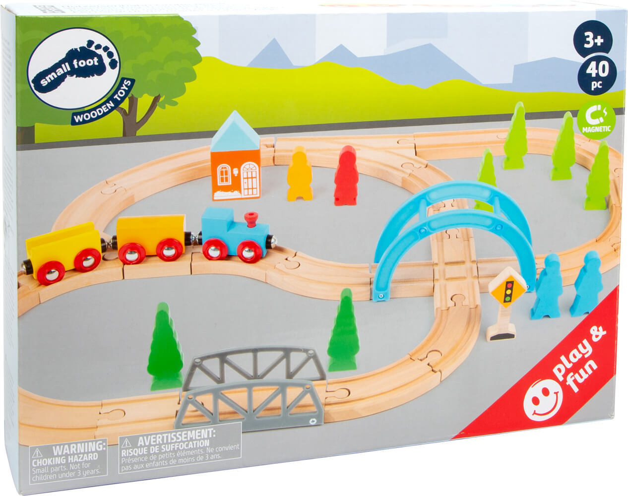 Holzeisenbahn GROSSE REISE 40-teilig in natur/bunt