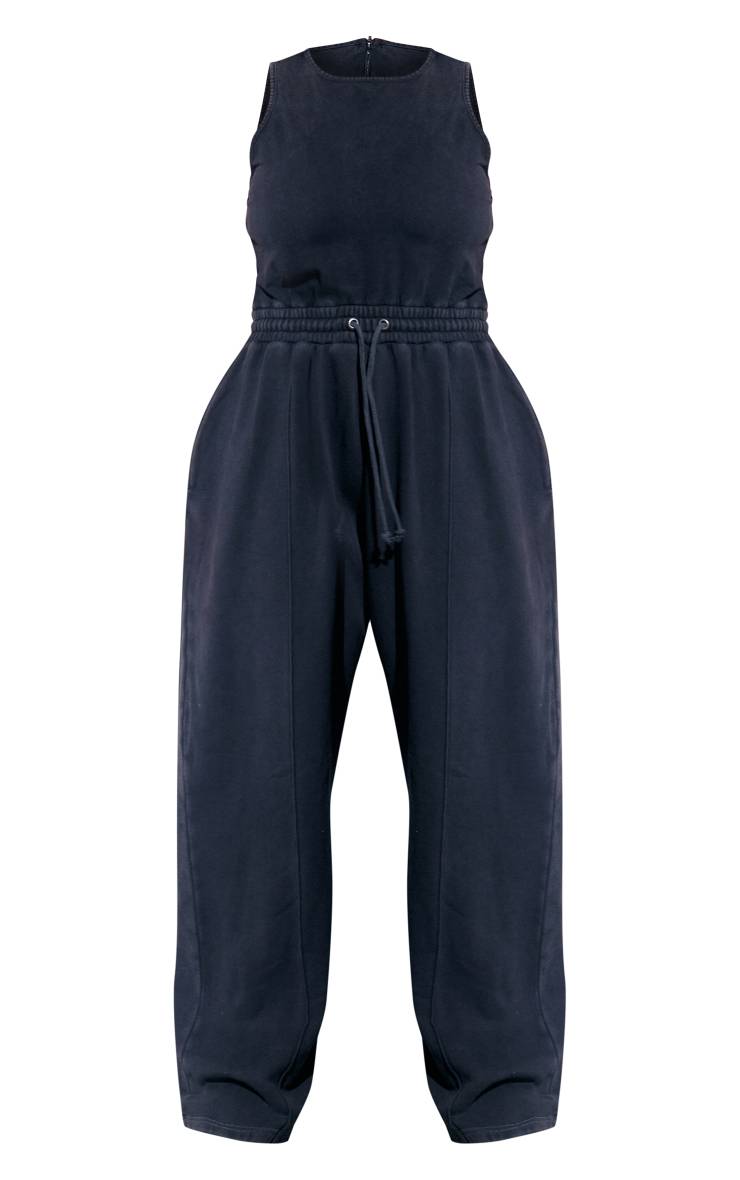 Noir Délavé Combinaison Pantalon Large En Molleton À Encolure Dégagée Grande Taille
