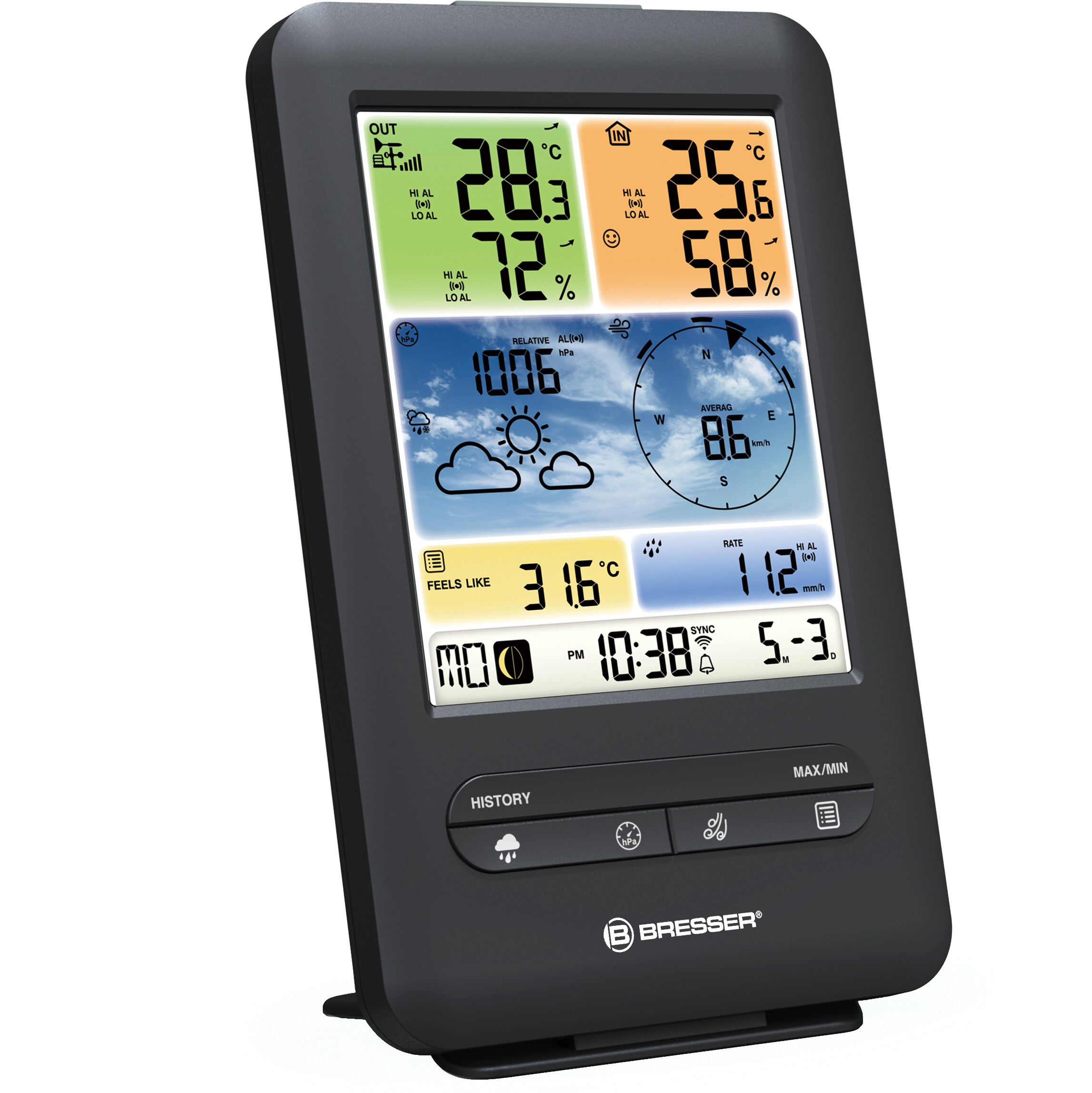 BRESSER WLAN-Farbwetterstation mit 5-in-1-Profi-Sensor V