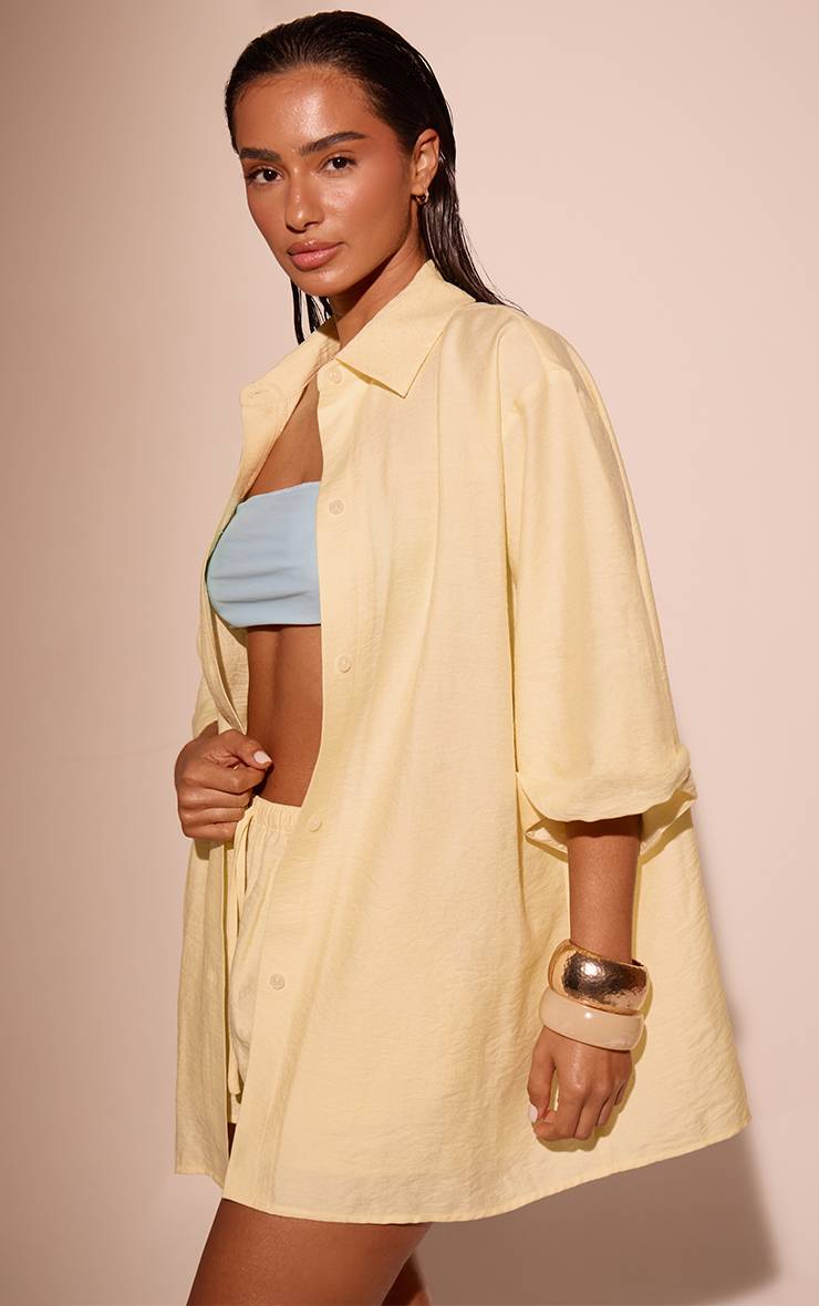 Citron Chemise De Plage À Épaules Tombantes Aspect Lin